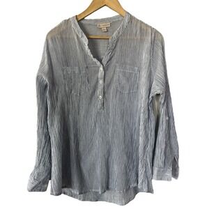 Cabi Pinstriped Textured Cotton Popover Shirt Large